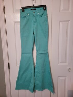 GJG Denim High-Rise Flare Jeans in Aqua